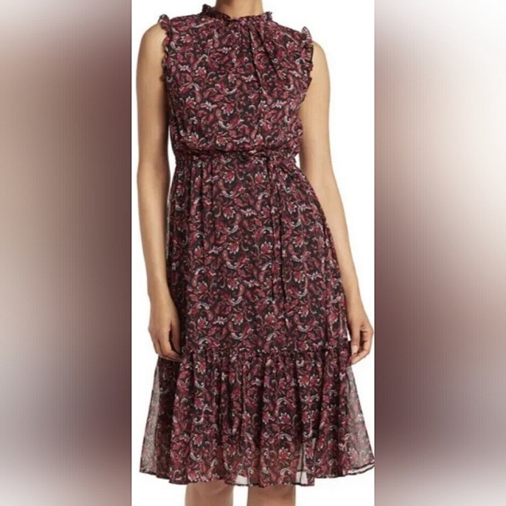 Sam Edelman Floral Paisley Printed Sleeveless High
Neck Blouson Midi Dress S